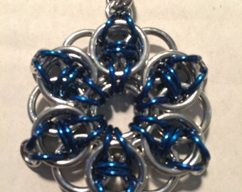 Blue Celtic Star Chainmail Necklace on 22 in chain