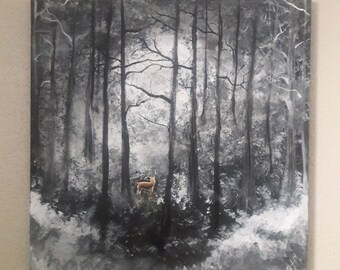 Orginal acrylic painting 20x20 Deer In The Woods