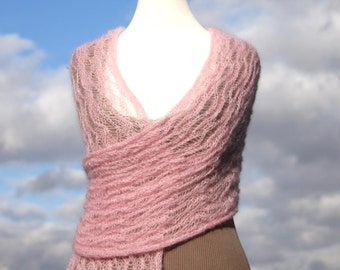 bridal shawl, wedding shawl, knit shawl, knit wrap, knit scarf mohair, mohair shawl, mohair wrap, lace shawl, lace pattern, pink