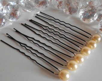 Set of 6 wedding hair pins yellow beads