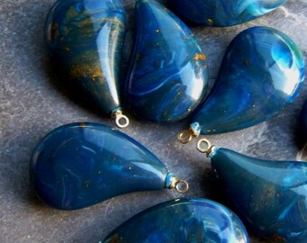 Teardrop Beads, Vintage Bead, Lucite Bead, Boho Beads, Marbled Beads, Blue Marble Beads, Teardrop Pendant, Teardrop Charm, 8 Beads