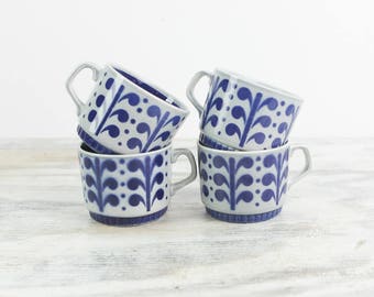 Boch Cappuccino Cups Demitasse Cups Gray Blue Stackable Ceramic Mugs Vintage Tea Cups Mid Century Dinnerware Boch Belgium La Louviera