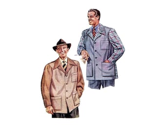1940s Mens Sports Jacket McCall 5628 Vintage Sewing Pattern Chest 38 - 40