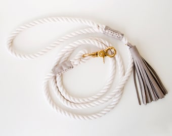 Rope Dog Leash - Charcoal Grey - Pet Lead - Italian Leather Tassel