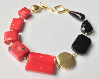 Bamboo and onyx Coral Bracelet