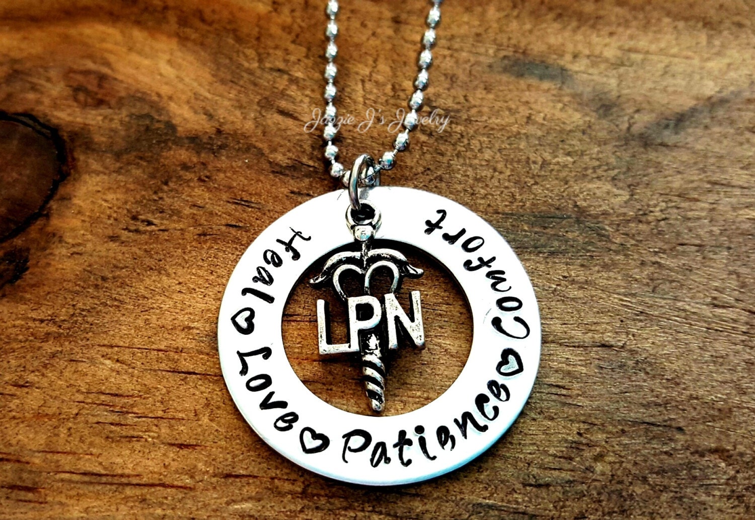 LPN Hand Stamped Necklace with LPN Charm Nurse Gift Heal