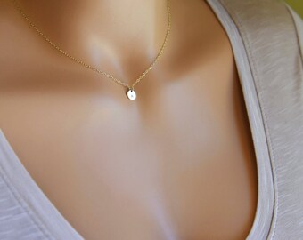 Tiny Disk Necklace, Simple Gold Necklace, Dainty Initial Necklace, Personalized Necklace, Kids Initials, Bridesmaid Gifts, Gift for Her, 7MM