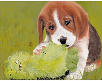 Beagle Puppy A4 Art Print, Pet Portrait.