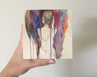Petite Figure i - Petite Print on Square Wood 4x4