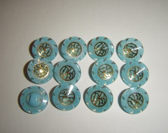 6 buttons blue & gold / / 15 mm