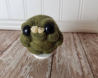 Adorable Needle Felted Wool Toothy Monster- Green