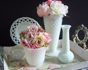 White Milk Glass Vases - Wedding Vases - Hobnail Milk Glass Vase - Hobnail Vase - Milk Glass Vase - Wedding Centerpiece - Wedding Milk Glass
