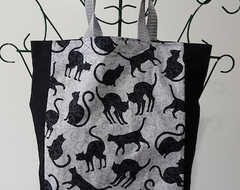 Book Bag - Black Cats on Grey Background