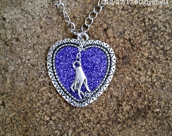 Gothic Heart Necklace - Purple Glitter Heart with Seance Hand by Ugly Shyla - Victorian Gothic Style - Pastel Goth Jewelry - Anti Valentines