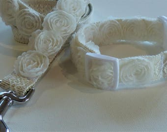 Elegant Tulle Rosette Matching Wedding Dog Collar & Leash