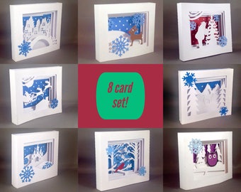 8 Pack Unique Holiday Cards Set, Christmas Card Pack Christmas Cards Pack, Christmas Pop Up Cards Christmas Card Set, Pop Up Christmas Cards