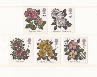 1991 Roses Mint Unused or Used Postage Stamps; flowers, gift for Valentines Day, floral, plants, wedding, snailmail, red, pink, Rosa, penpal
