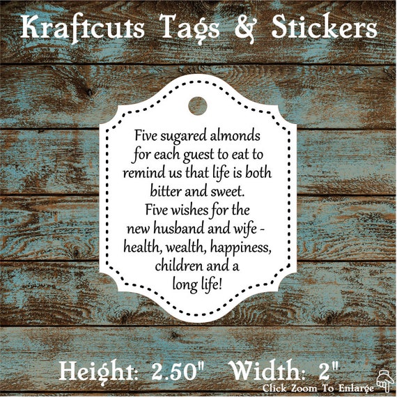 Favor Tags, Jordan Almond Favor Tags, Sugared Almond Favor Tags, Italian Wedding Favor Tags #619 - Qty: 30 Tags