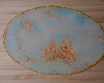 Dollhouse Miniature Romantic Shabby Chic Cherubs Rug, Treasury List, Scale One Inch