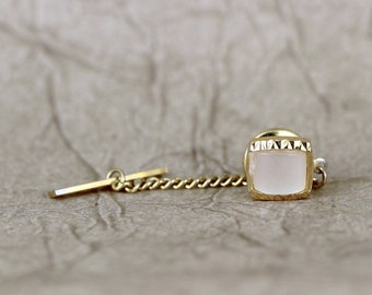 Broche épingle à cravate Vintage - Moither ton or et perle finition - forme carrée - formelle de porter accessoire
