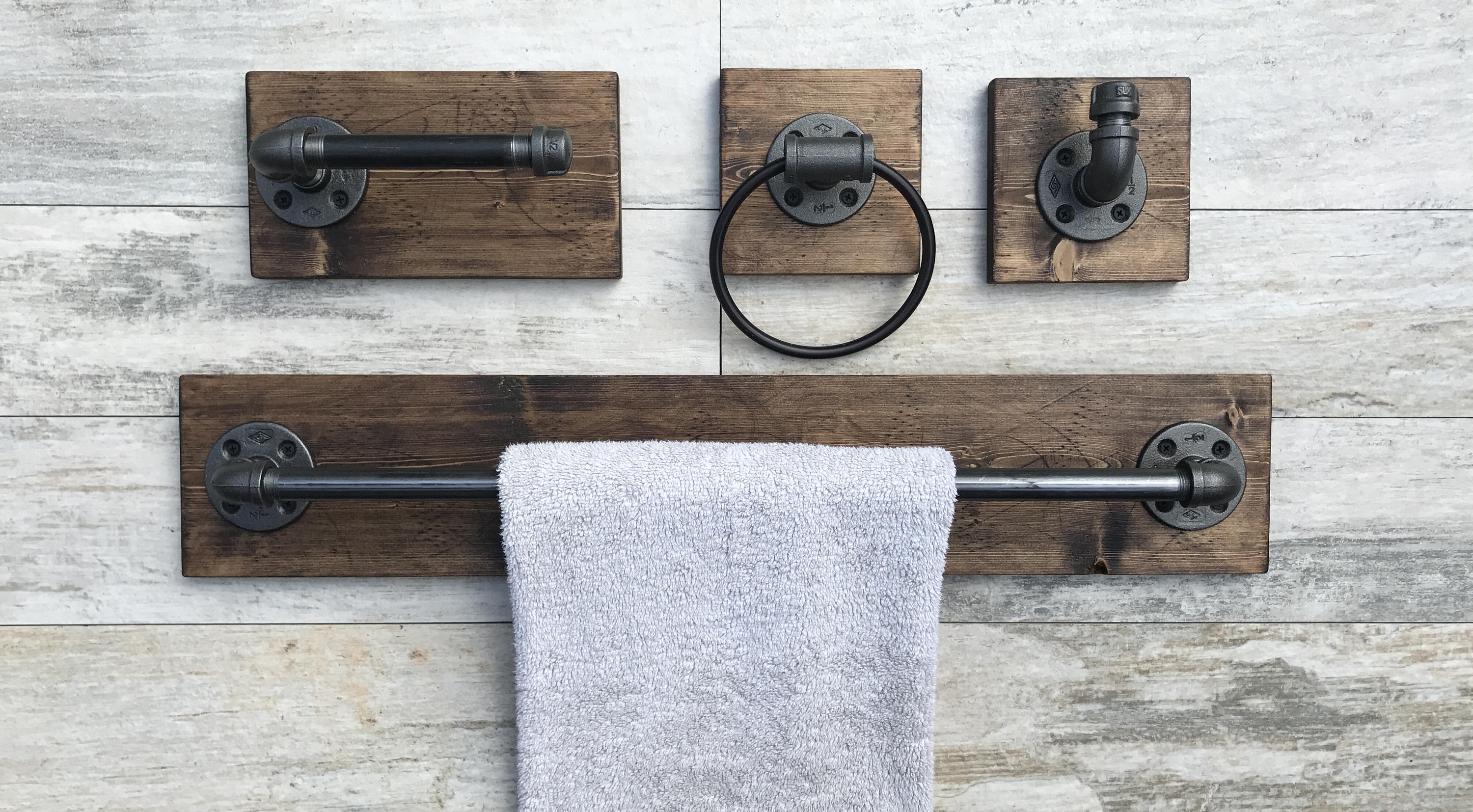 Industrial Modern Rustic Bathroom set of 4 Towel Holder/Toilet