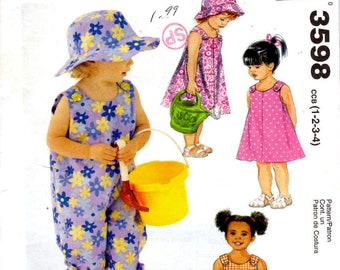 McCalls 3598 Sewing Pattern - Toddler Girls' Dress Rompers Hat and Panties for Summer - Sizes 1 to 4