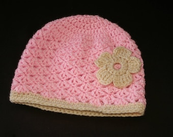 Pink and beige 12/24 months hat for girl