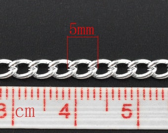 10M (32.8 Ft) - Silver Plated Open Chain Link - 5mm x 3.3mm