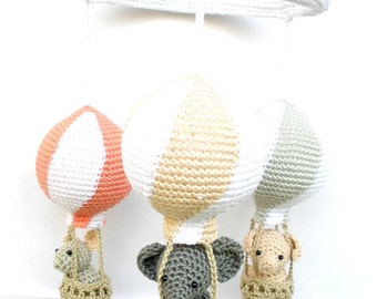 Baby girl nursery mobile, travel theme nursery, baby mobile, hot air balloon mobile, baby girl gift