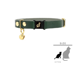 Leather Kitten Collar With Bell - Cat Collar Breakaway - Soft Cat Collar - Kitten Breakaway - Luxury Collar For Kitten - 'Emerald Green'