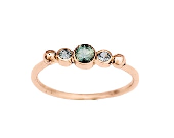 BTWN You and Me | Montana Sapphire Engagement ring |14K Rose Gold Ring | Three Stone Engagement Ring
