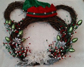 Mickey Mouse Wreath--red, silver, green