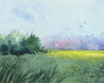 Original watercolor ACEO painting - Untamed field