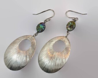 AbaloneEarrings, Shell Earrings, Sterling Silver, Pierced, Modern, Contemporary, Boho, Large, Dangle, Vintage Earring, Big Long, Massive