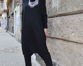 Women's Jumpsuit, Drop Crotch Jumpsuit, Plus Size, Harem Jumpsuit, Black Jumpsuit, Drop Crotch Pants, Casual Romper by CARAMELfs SW6815