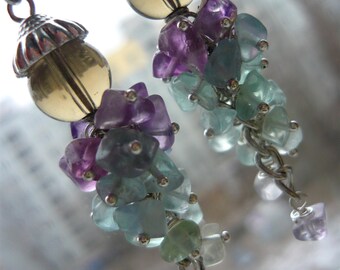 Rainbow earrings Cluster earrings Gift for her Fluorite earrings Stone earrings Rainbow jewelry Gift for mom Long earrings Gift for women