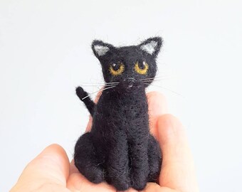 Black Cat ornament, Cat figurine, Custom cat ornament, Cat lover gift, Needle felted cat
