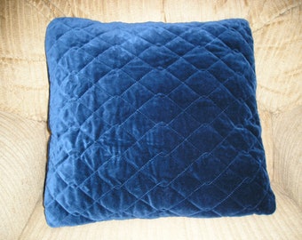 Quilted Blue Velvet Pillow