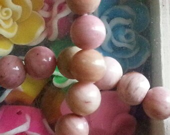 20 6 mm rhodonite beads, hole 1 mm