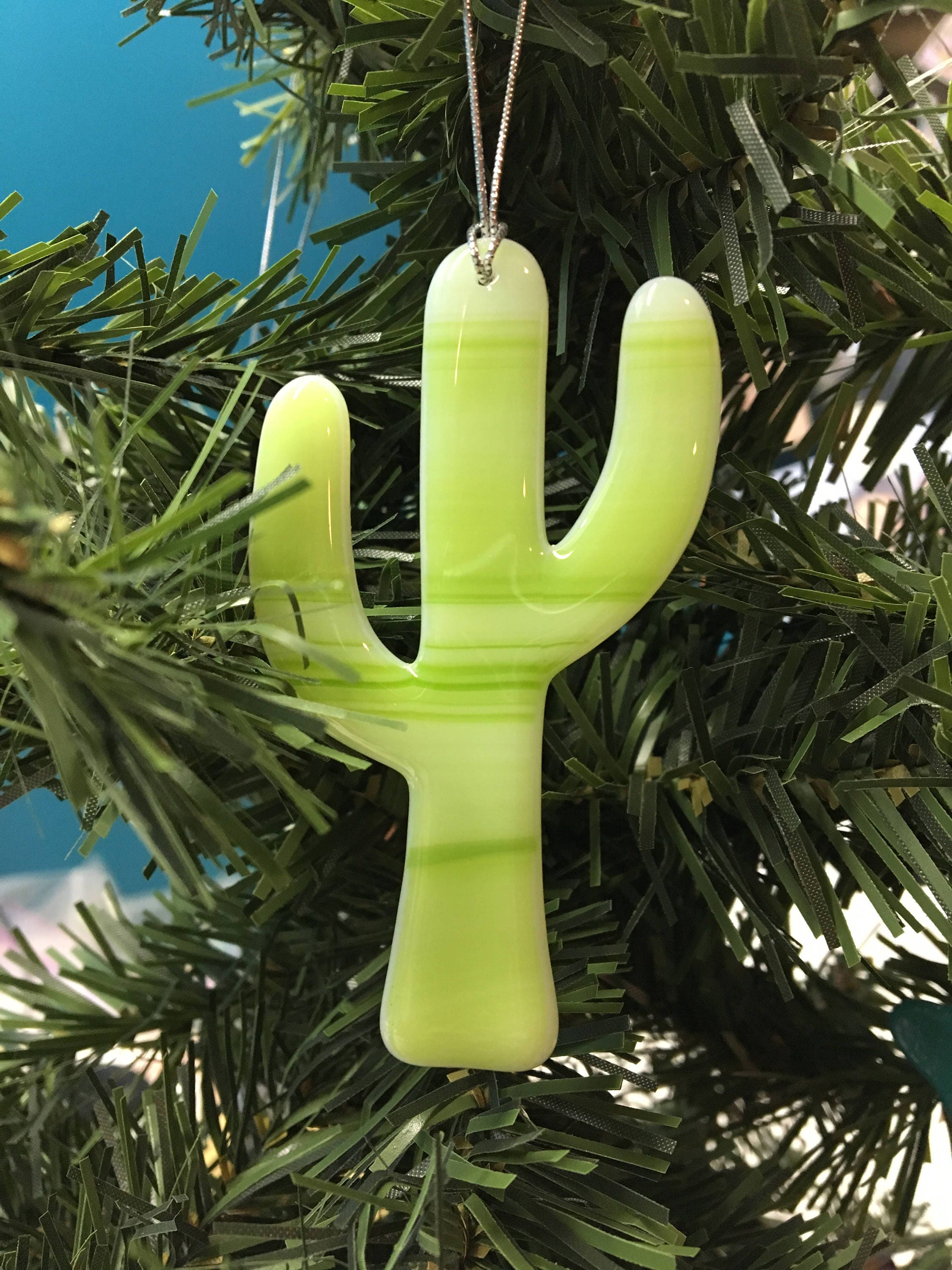 Cactus Christmas Tree Ornament Fused Glass Glass Cactus