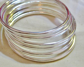 Six EXTRA THICK Fine Silver Bangles Each 3+mm Stacking Bracelets .999 Pure Silver Custom Size