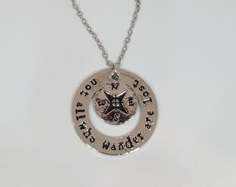 Not All Who Wonder Are Lost Pendant Necklace Traveler Necklace World Explorer Compas