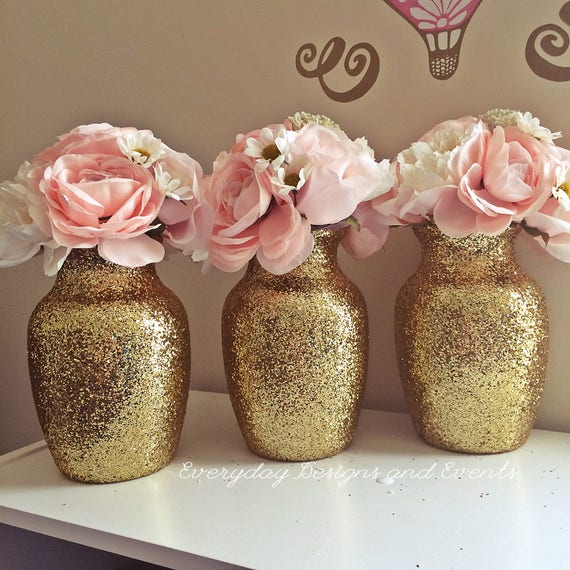 3 Gold Vases Baby shower decors gold vases gold