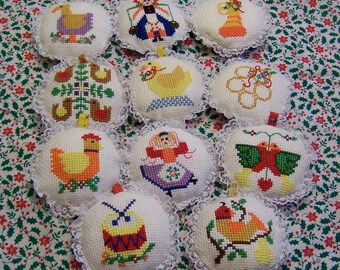 calico and lace ornaments