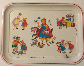 Vintage Little Red Riding Hood Metal Tray 1960's