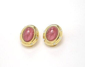 Nolan Miller Pink Glass Earrings, Clip Ons, 1960s Vintage Jewelry SALE