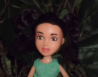 Bare Faced Dolls #136 Black hair, brown eyes Pictured In Tree - Ooak - Repainted- Bratz Makeunder- Changed doll.