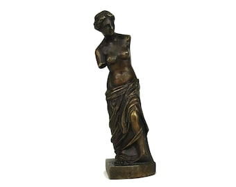 Vintage French Bronze Reproduction of Venus de Milo Figurine. Greek Goddess Aphrodite of Milos Figure. Venus Statuette. Mythological Decor.