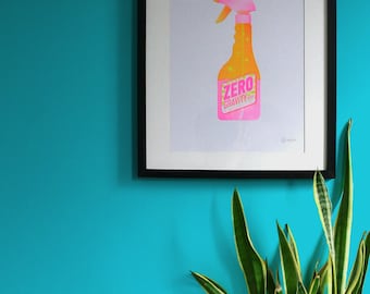 ZERO GRAVITY SPRAY A3 print original art, florescent Riso Risograph - Signed Limited Edition of 50 Screen print style graphic wall art