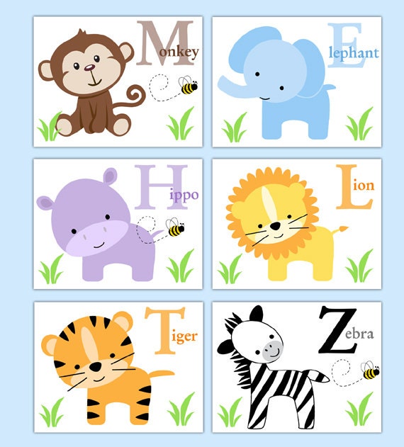 safari animal prints boy neutral nursery alphabet wall art